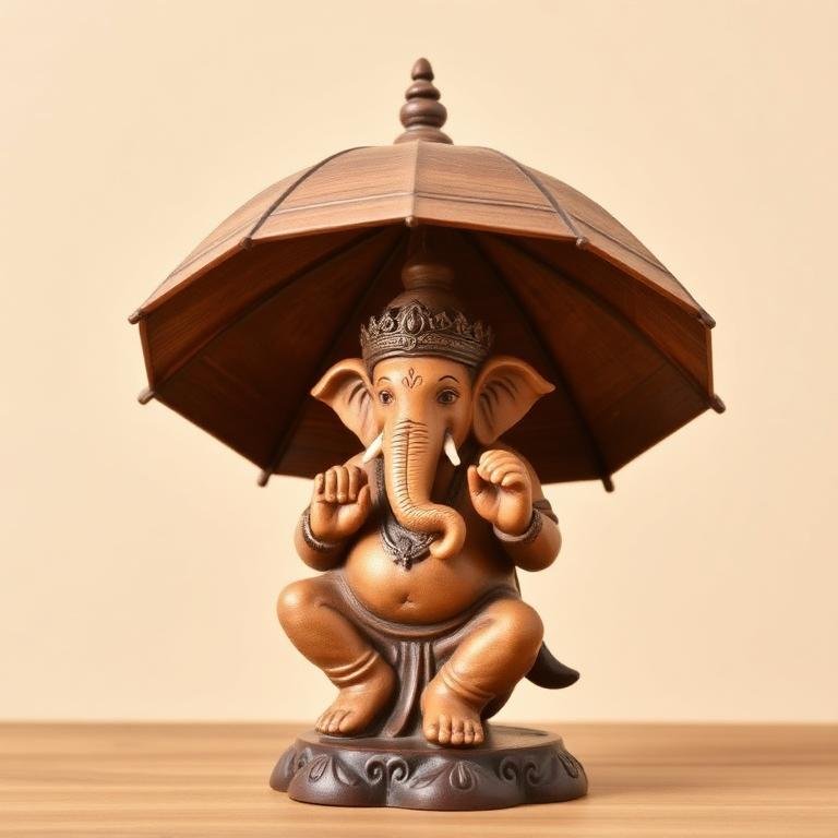 Umbrella Ganesh Holding Water Vessel 24"